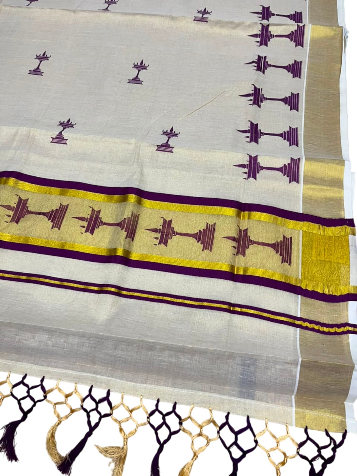Southloom Kerala Tissue Saree with Nilavilakku Digital Print Design in Purple SL568