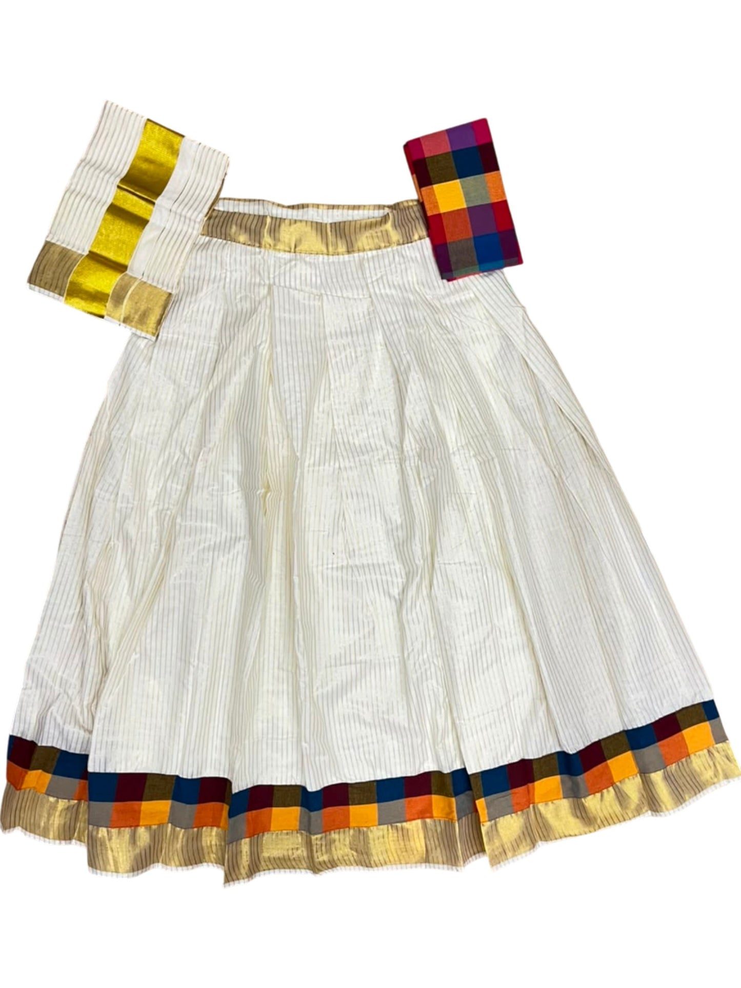 Southloom Semi Stitched Cotton Stripes Madras Check Dhavani Set with Pavada and Blouse Piece SL556