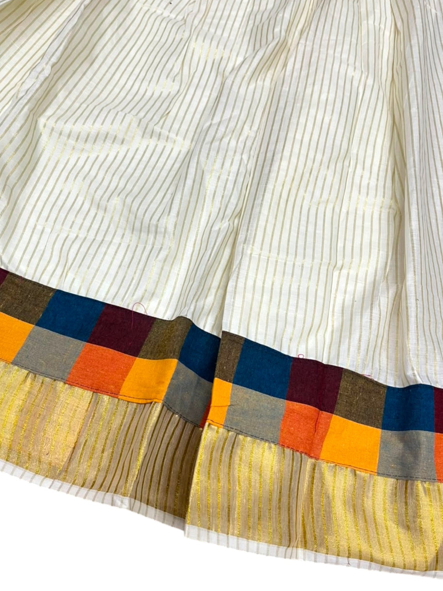 Southloom Semi Stitched Cotton Stripes Madras Check Dhavani Set with Pavada and Blouse Piece SL556