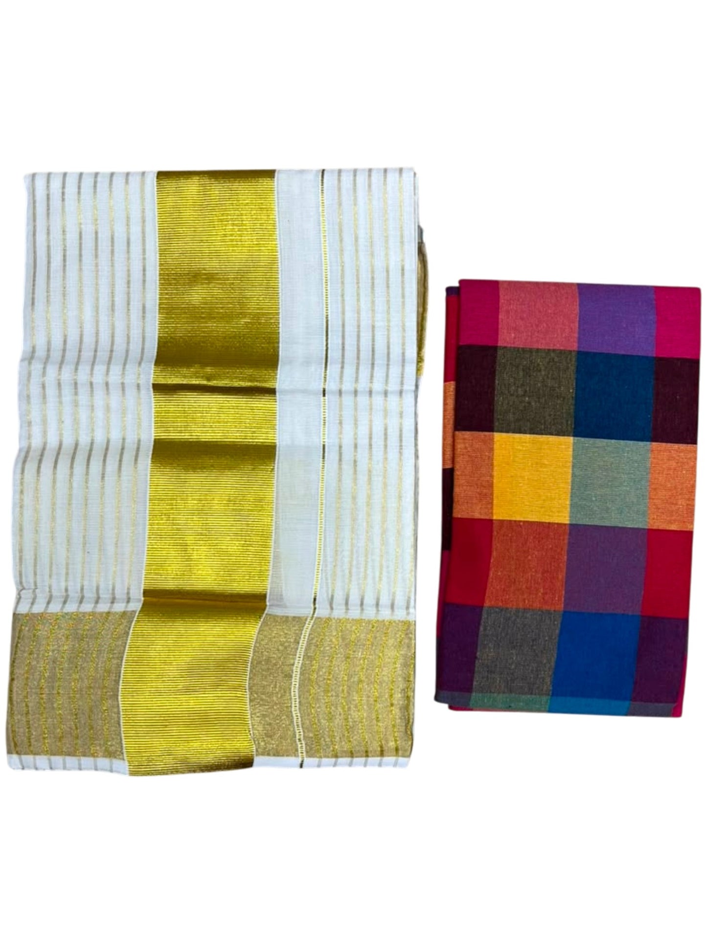 Southloom Semi Stitched Cotton Stripes Madras Check Dhavani Set with Pavada and Blouse Piece SL556