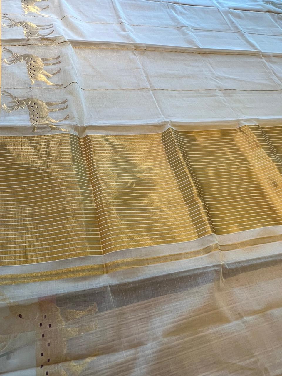 Southloom Premium Balaramapuram Handloom Tissue Saree With Deer Design SL575