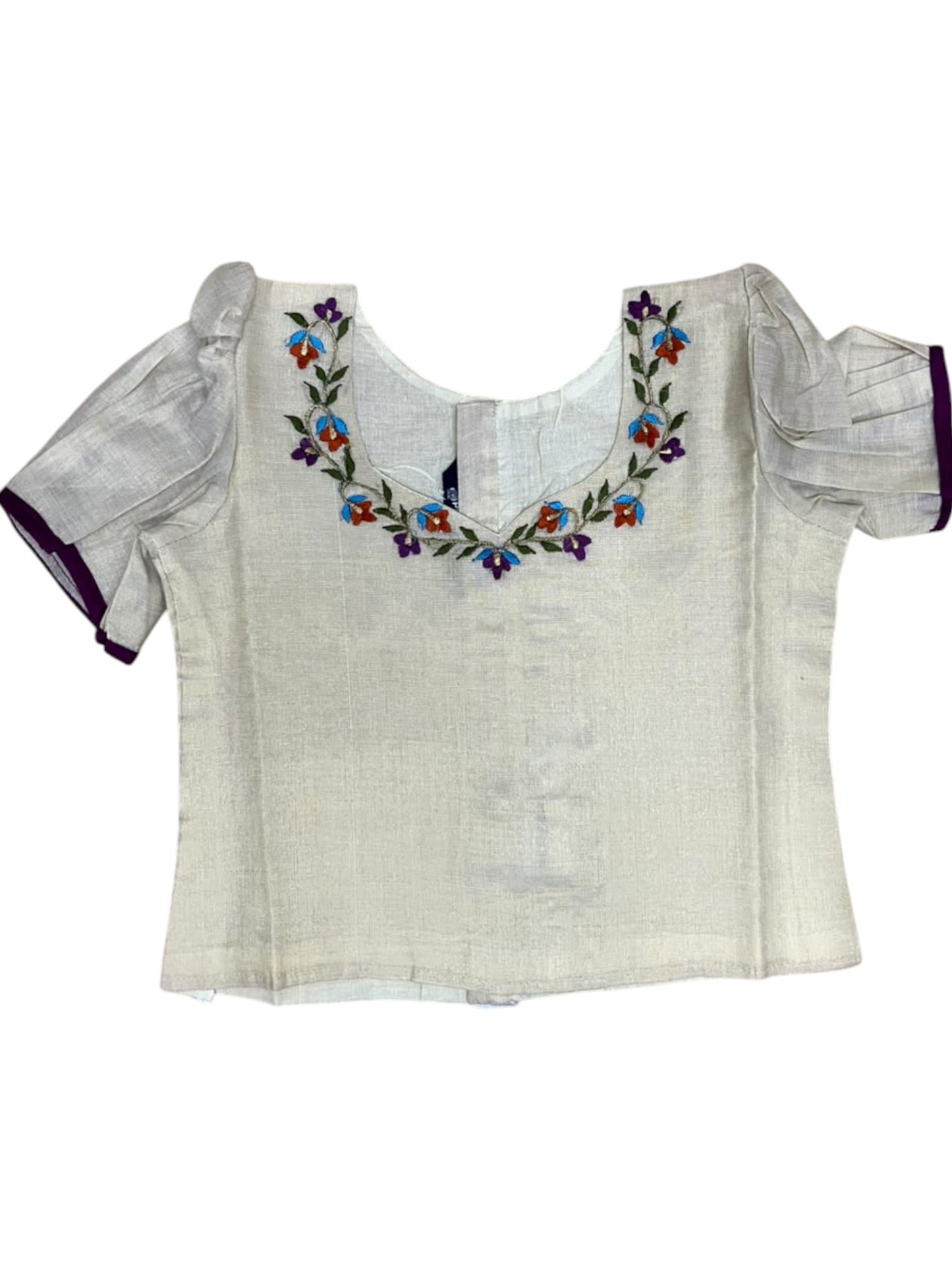 Southloom Kerala Tissue Kasavu Pavada Blouse with for Kids in Purple