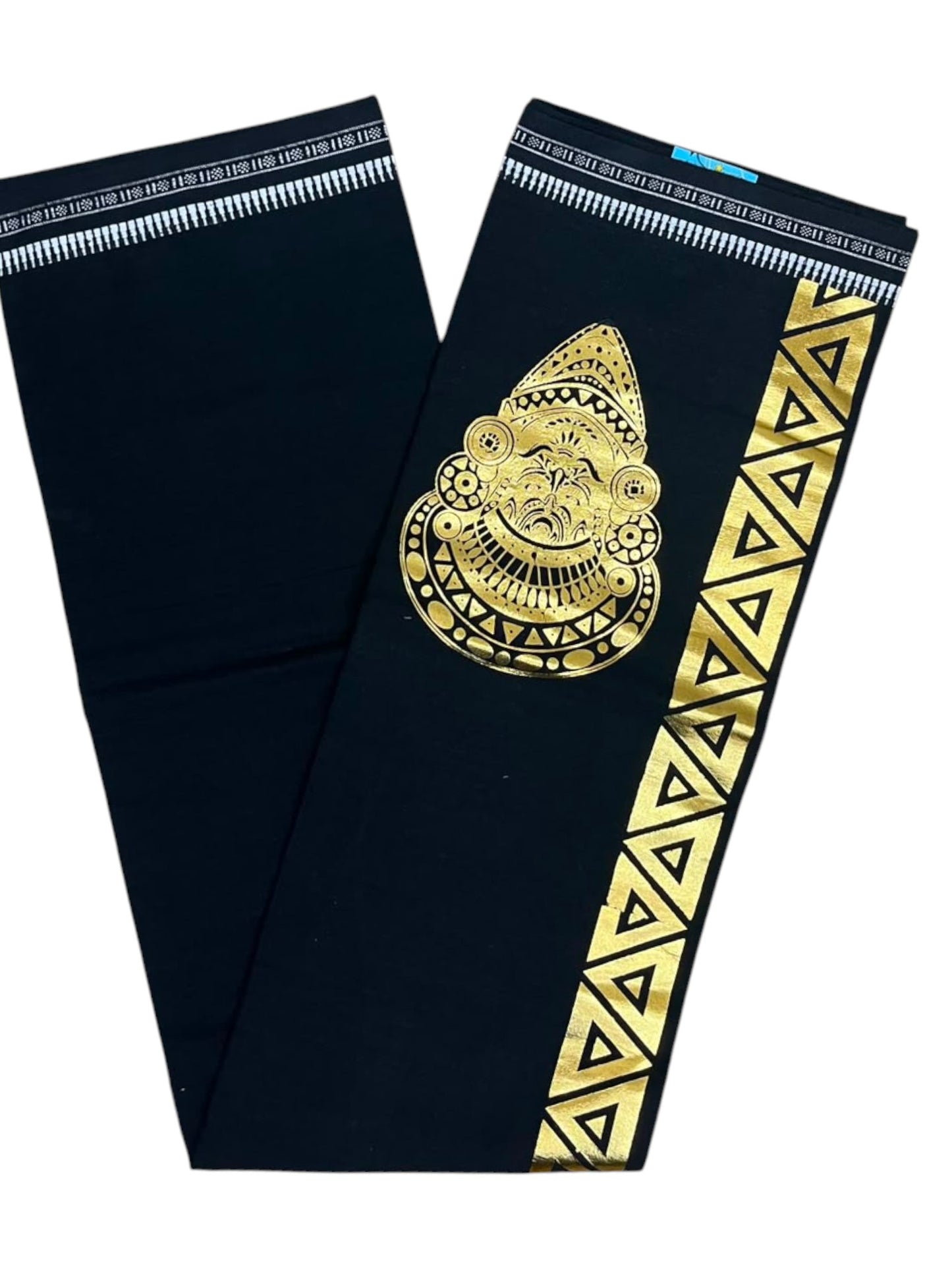 Southloom Black Printed Single Mundu / Otta Mundu / Lungi (South Indian Kerala Dhoti) with Kathakali PrintSL580