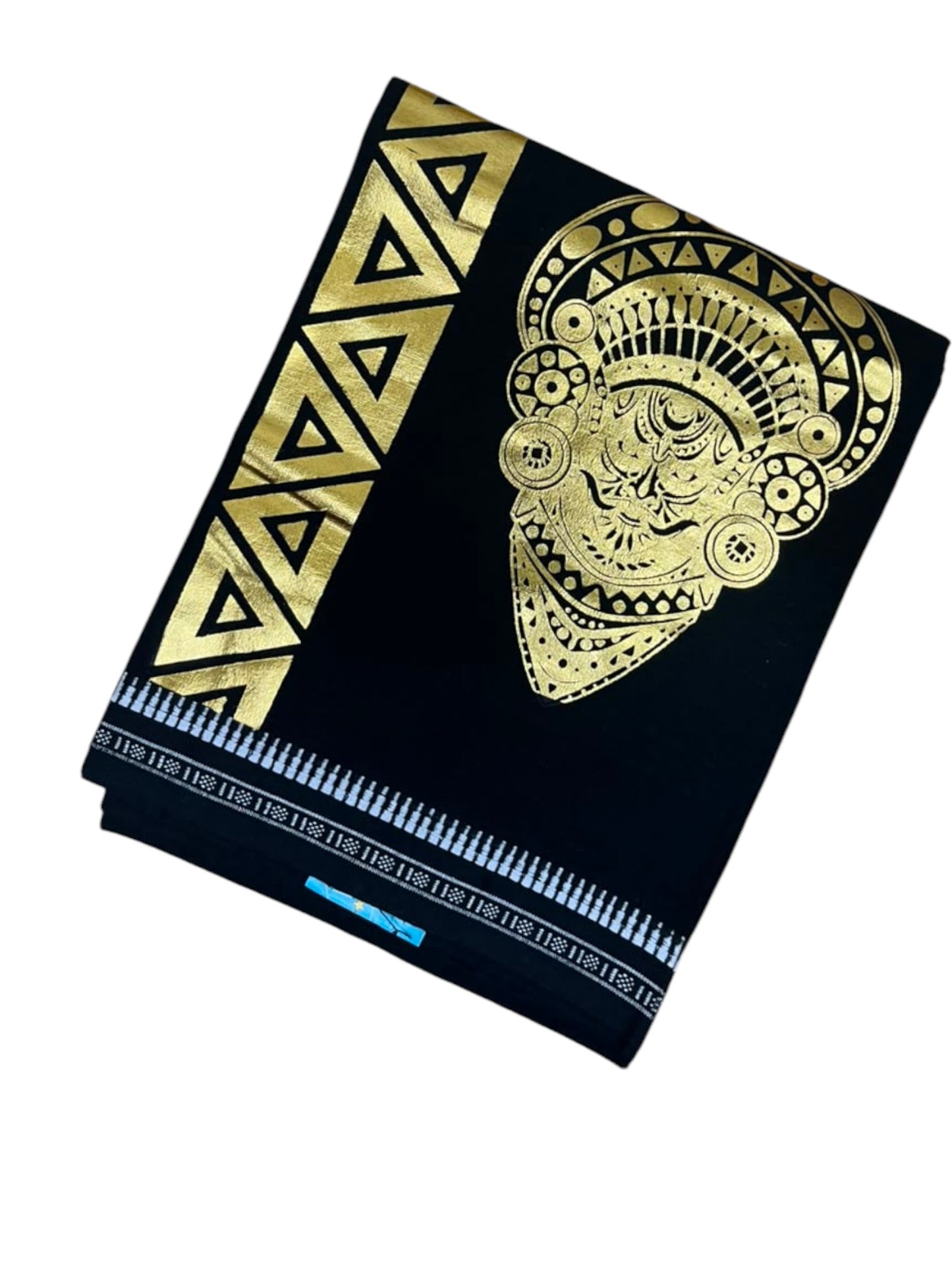 Southloom Black Printed Single Mundu / Otta Mundu / Lungi (South Indian Kerala Dhoti) with Kathakali PrintSL580