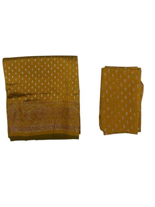 Southloom Semi UnStitched Dhavani Set with Pavada and Blouse Mustard Yellow Piece SL584