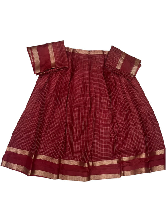 Kerala Southloom Semi UnStitched Dhavani Set with Pavada and Blouse  Piece In Maroon SL585