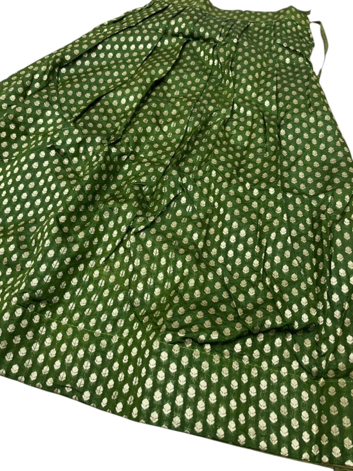 Southloom Kerala Cotton Kasavu Pavada Blouse In olive Green for Kids