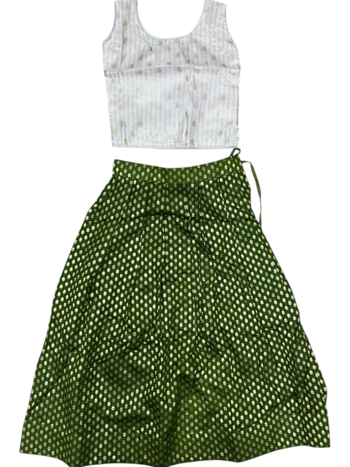 Southloom Kerala Cotton Kasavu Pavada Blouse In olive Green for Kids