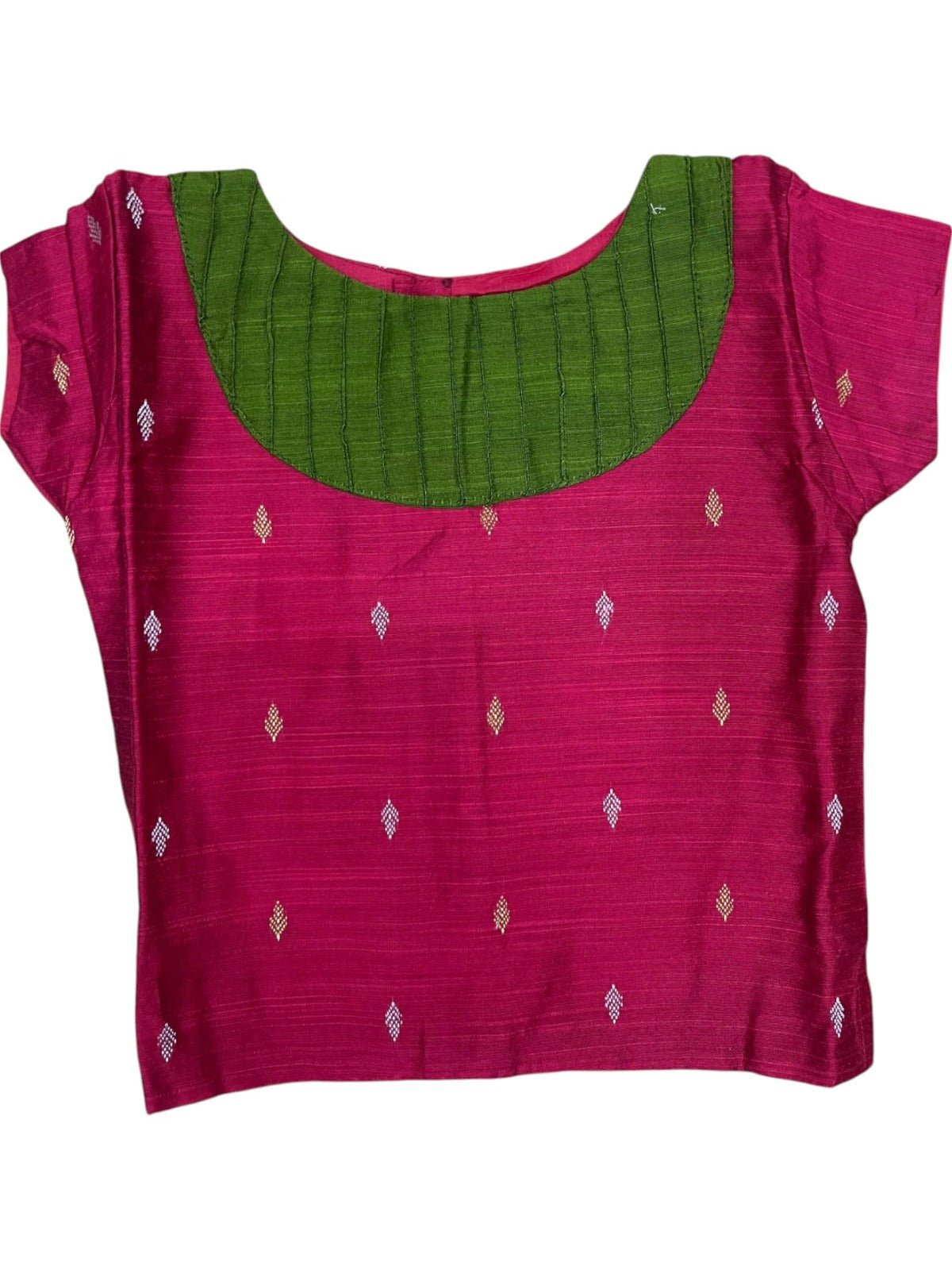 Southloom Kerala Cotton Kasavu Pavada Blouse In Dark Pink for Kids