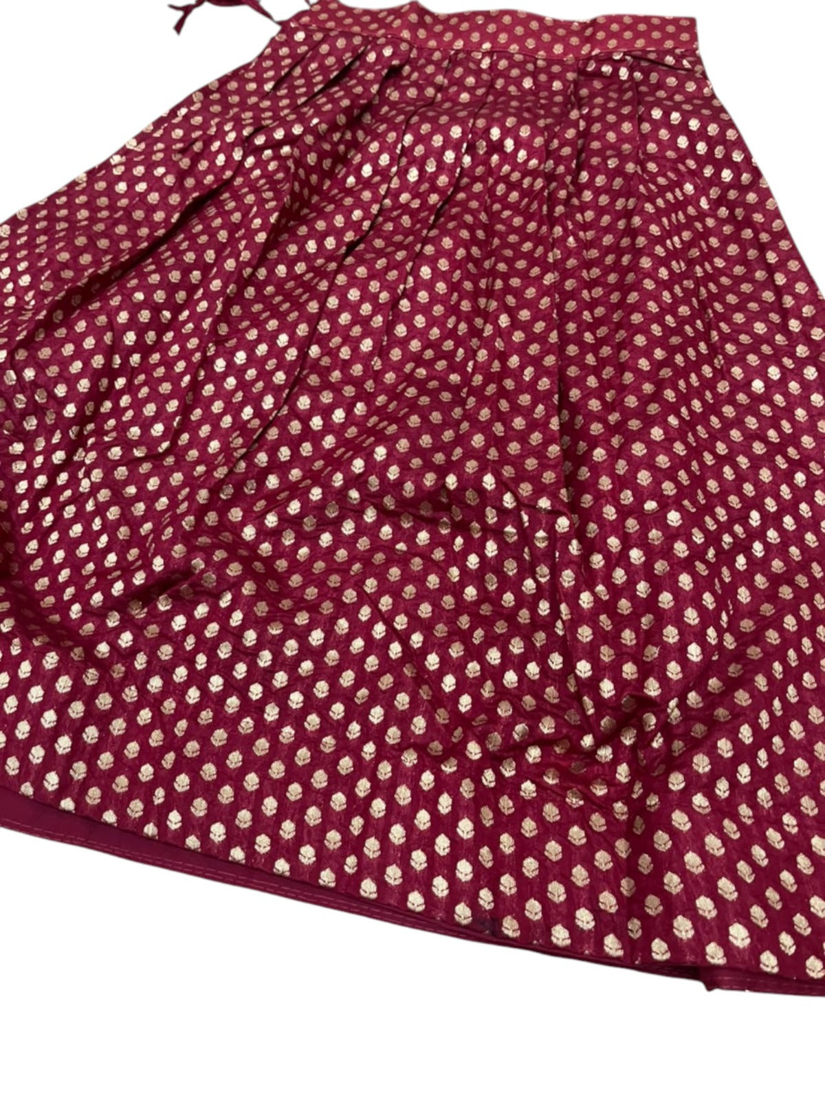 Southloom Kerala Cotton Kasavu Pavada Blouse In Maroon for Kids