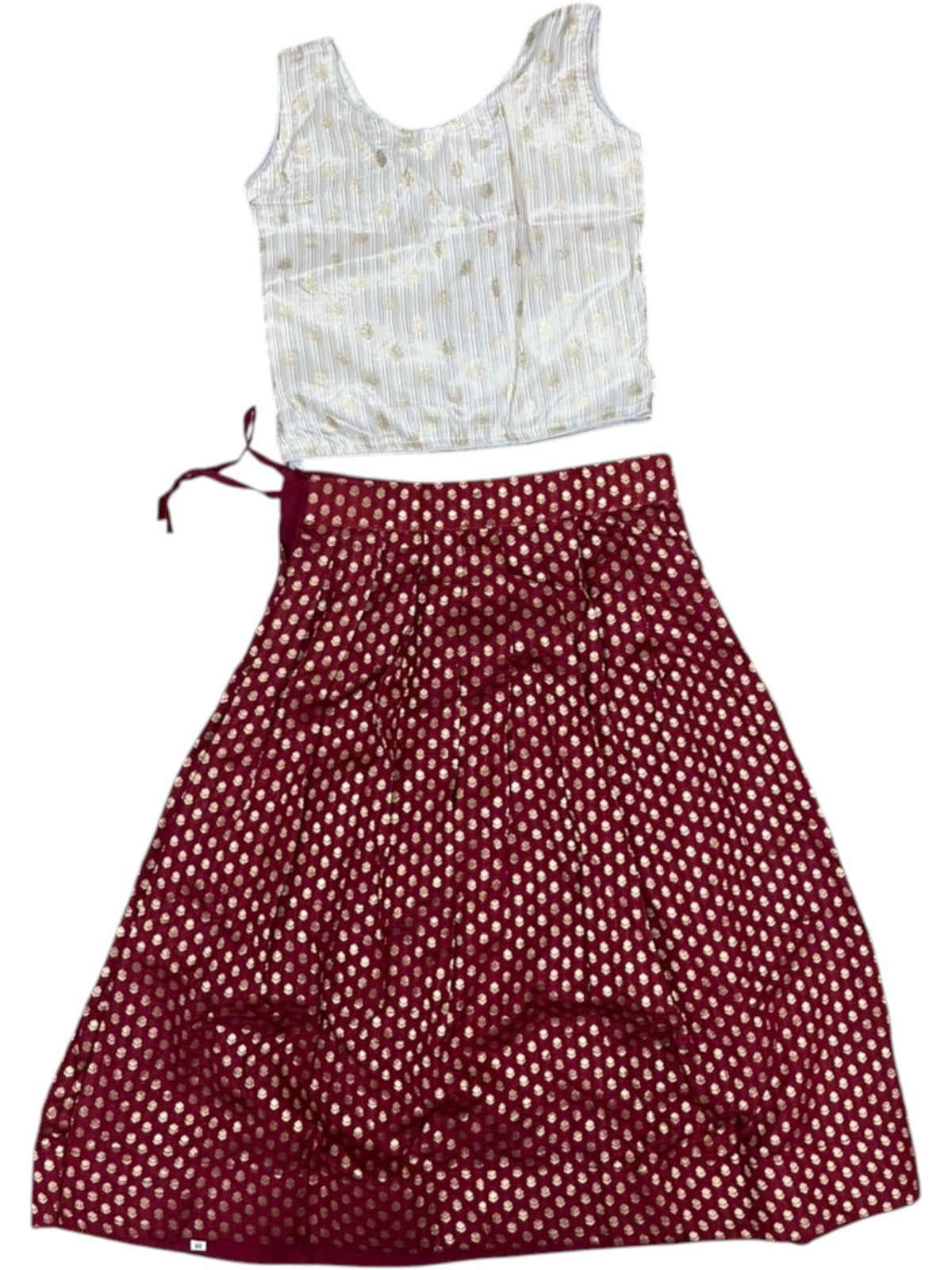 Southloom Kerala Cotton Kasavu Pavada Blouse In Maroon for Kids