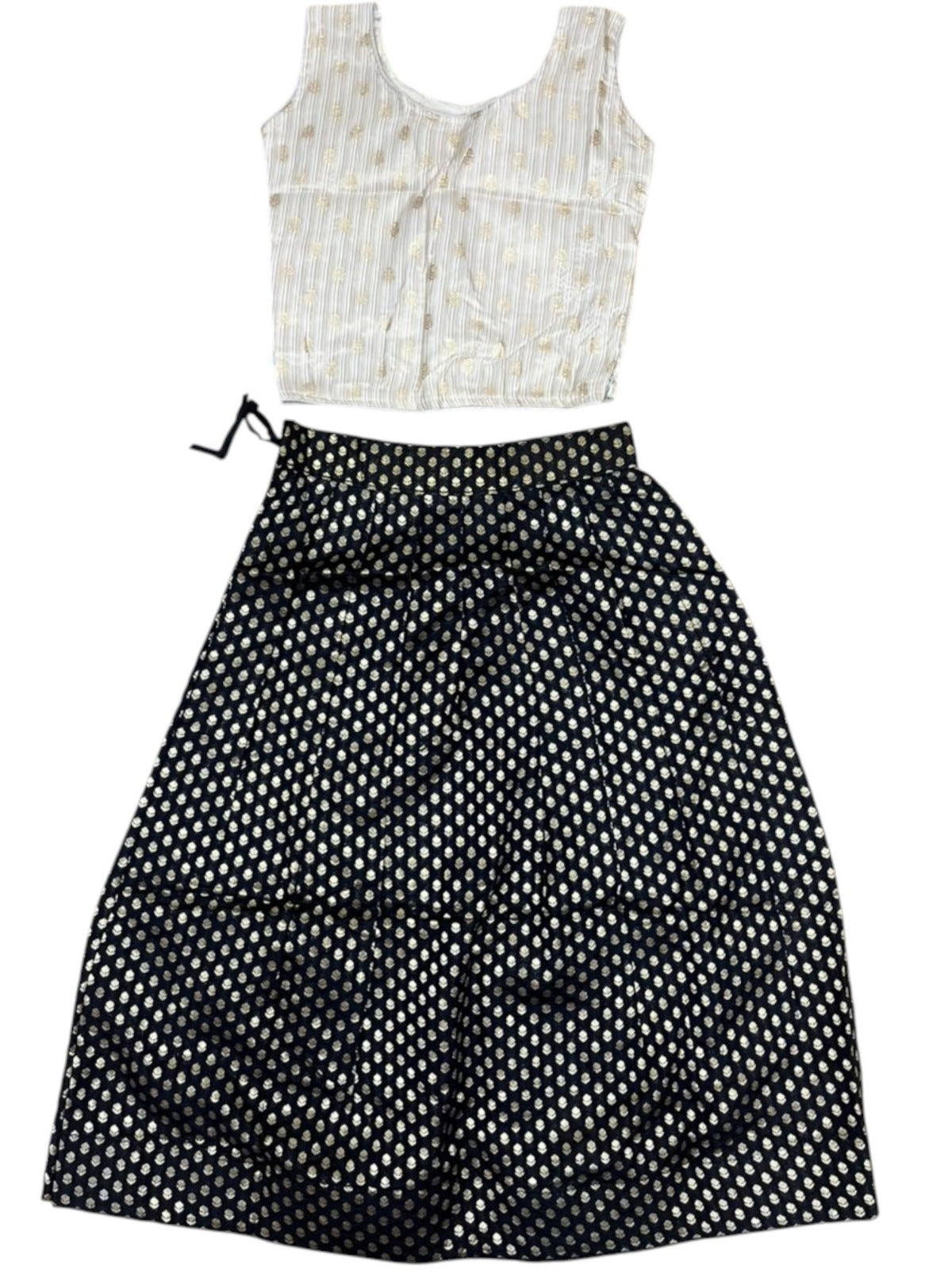 Southloom Kerala Cotton Kasavu Pavada Blouse In Black for Kids