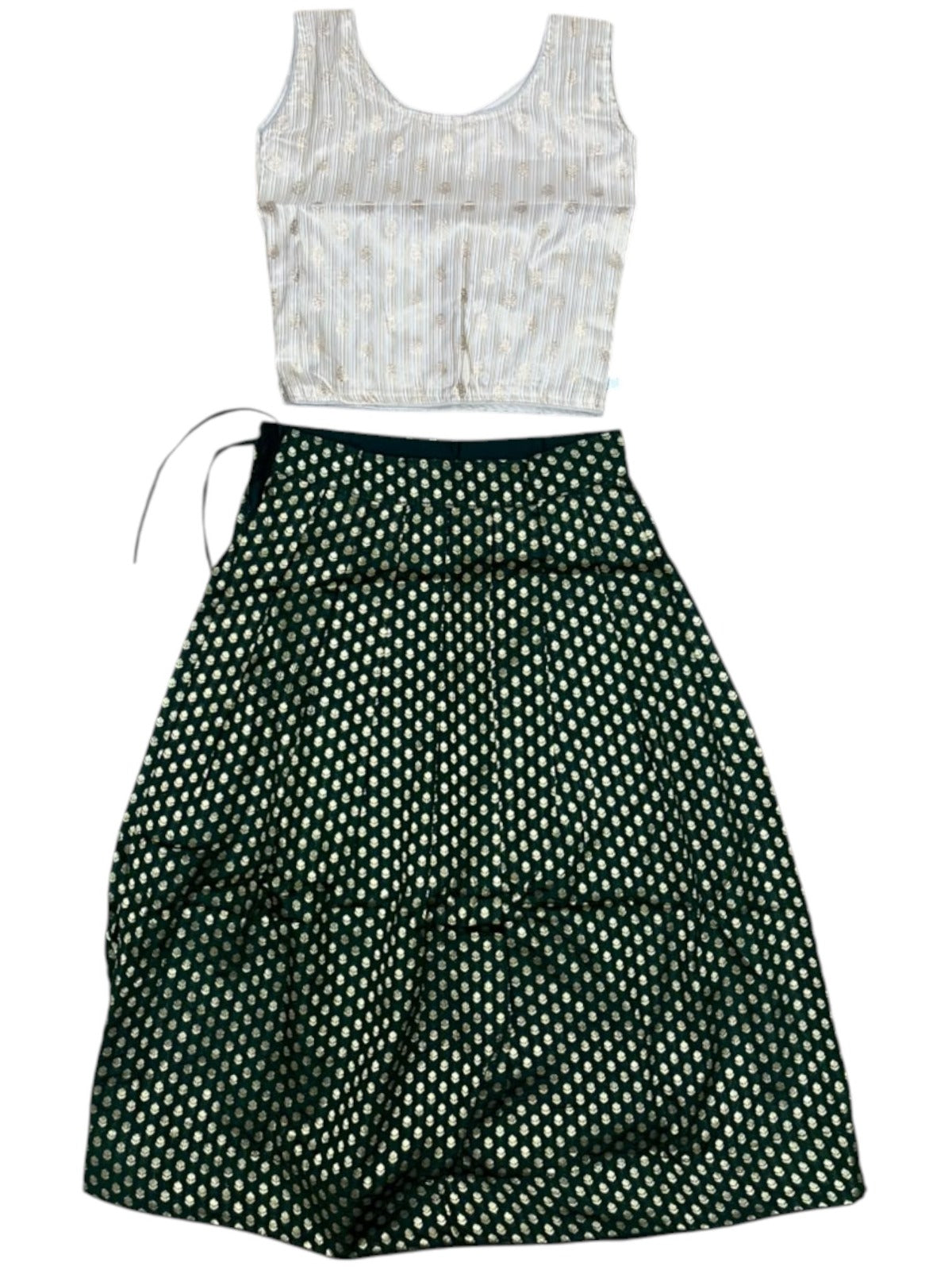 Southloom Kerala Cotton Kasavu Pavada Blouse In Green for Kids