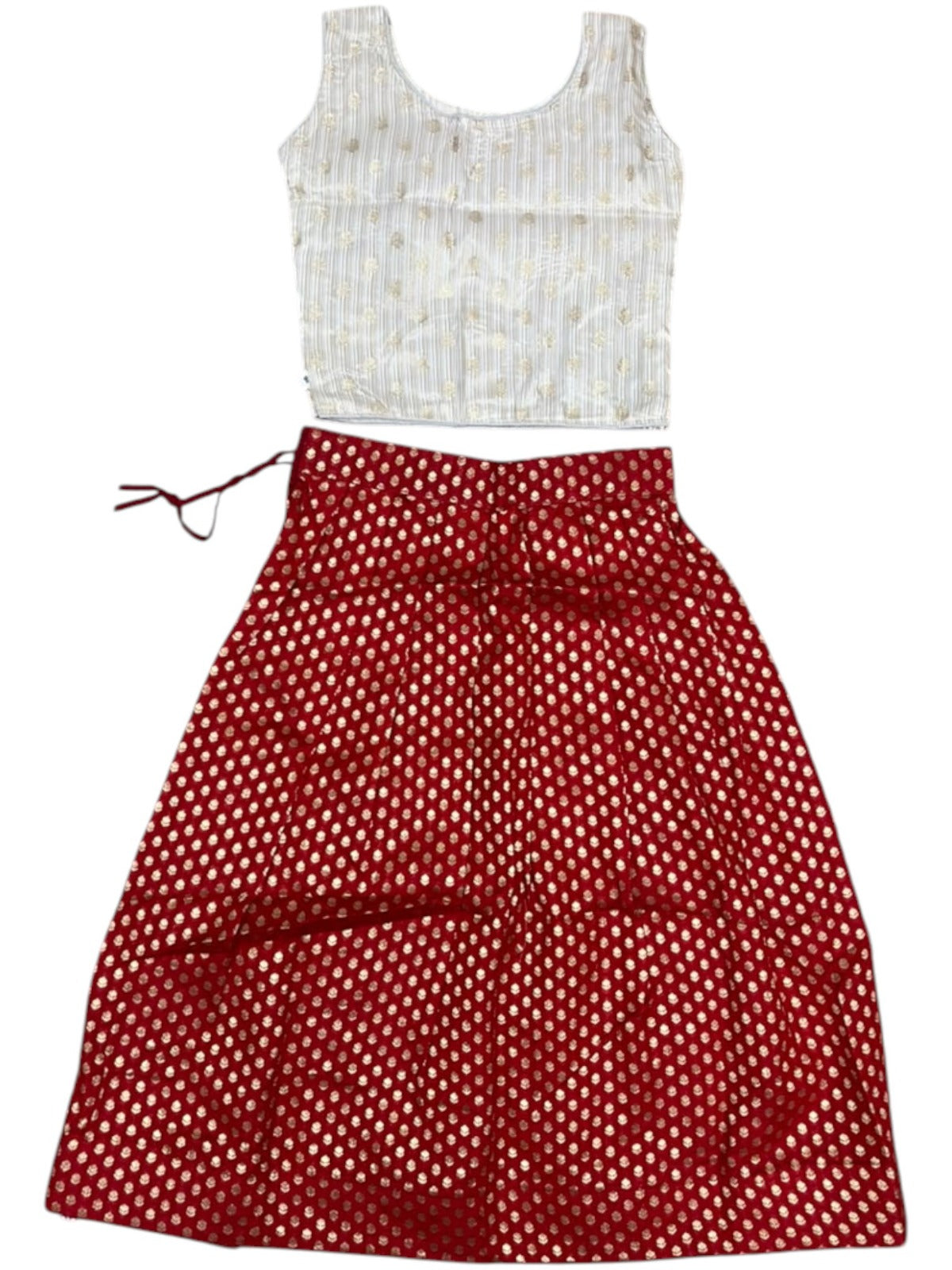 Southloom Kerala Cotton Kasavu Pavada Blouse In Red for Kids