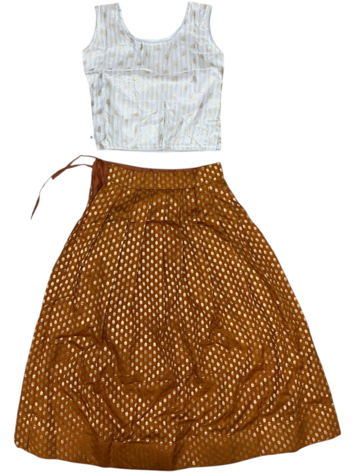 Southloom Kerala Cotton Kasavu Pavada Blouse In Mustard Yellow for Kids