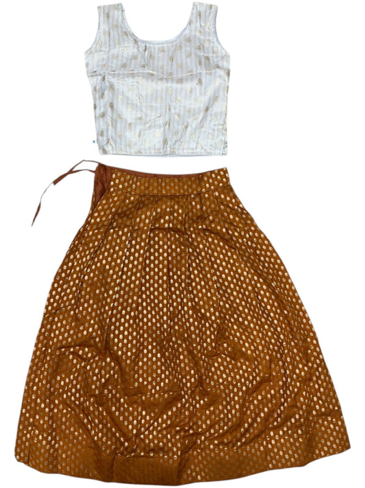 Southloom Kerala Cotton Kasavu Pavada Blouse In Mustard Yellow for Kids SL587