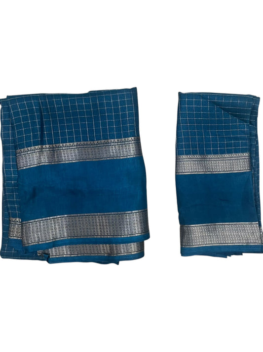 Kerala Southloom Semi UnStitched Dhavani Set with Pavada and Blouse In Blue Piece SL585