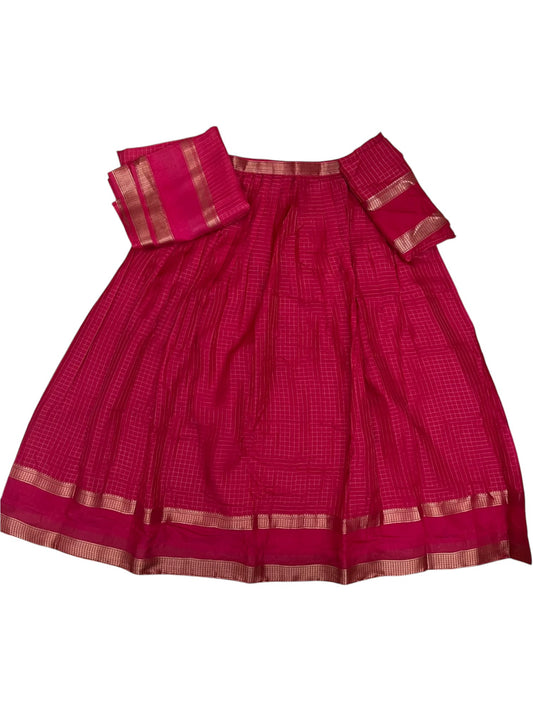 Kerala Southloom Semi UnStitched Dhavani Set with Pavada and Blouse  Piece In Rani Pink SL585