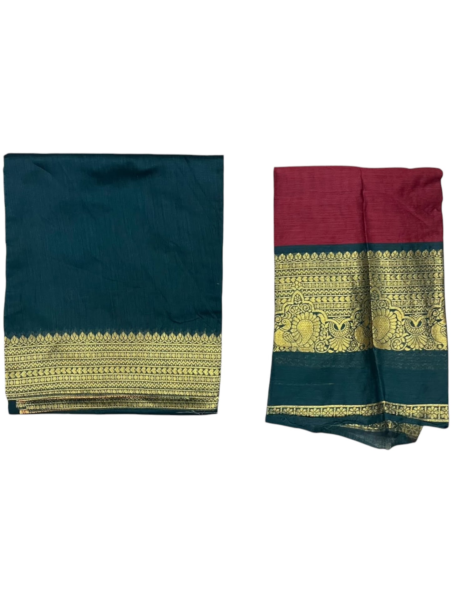 Kerala Southloom Semi UnStitched Kanchi Cotton Dhavani Set with Pavada and Blouse Piece In Red And Green SL585