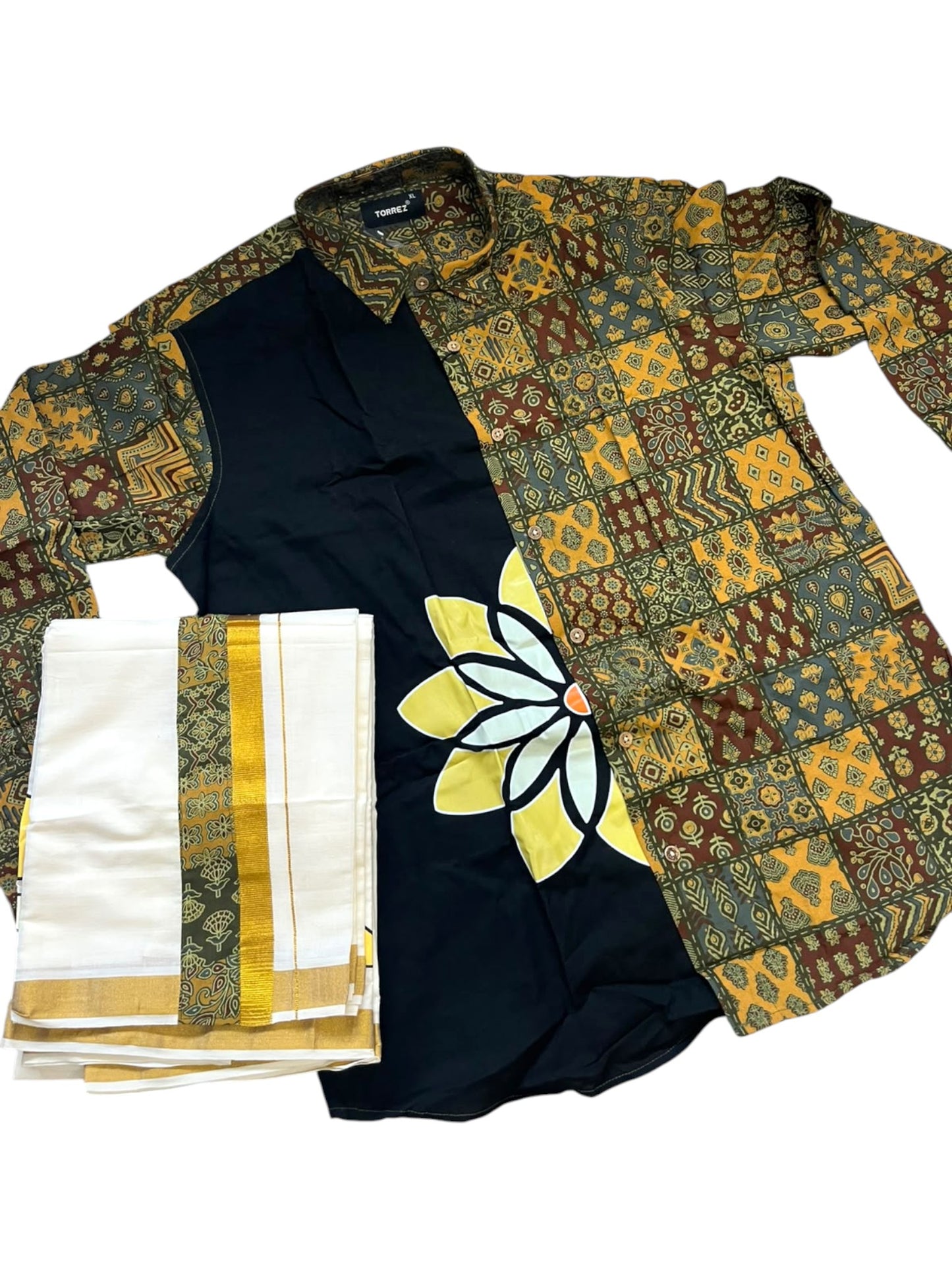 Southloom Cotton Ajrakh Printed Yellow Men's Combo (Shirt + Mundu) SLCOMBO SL579