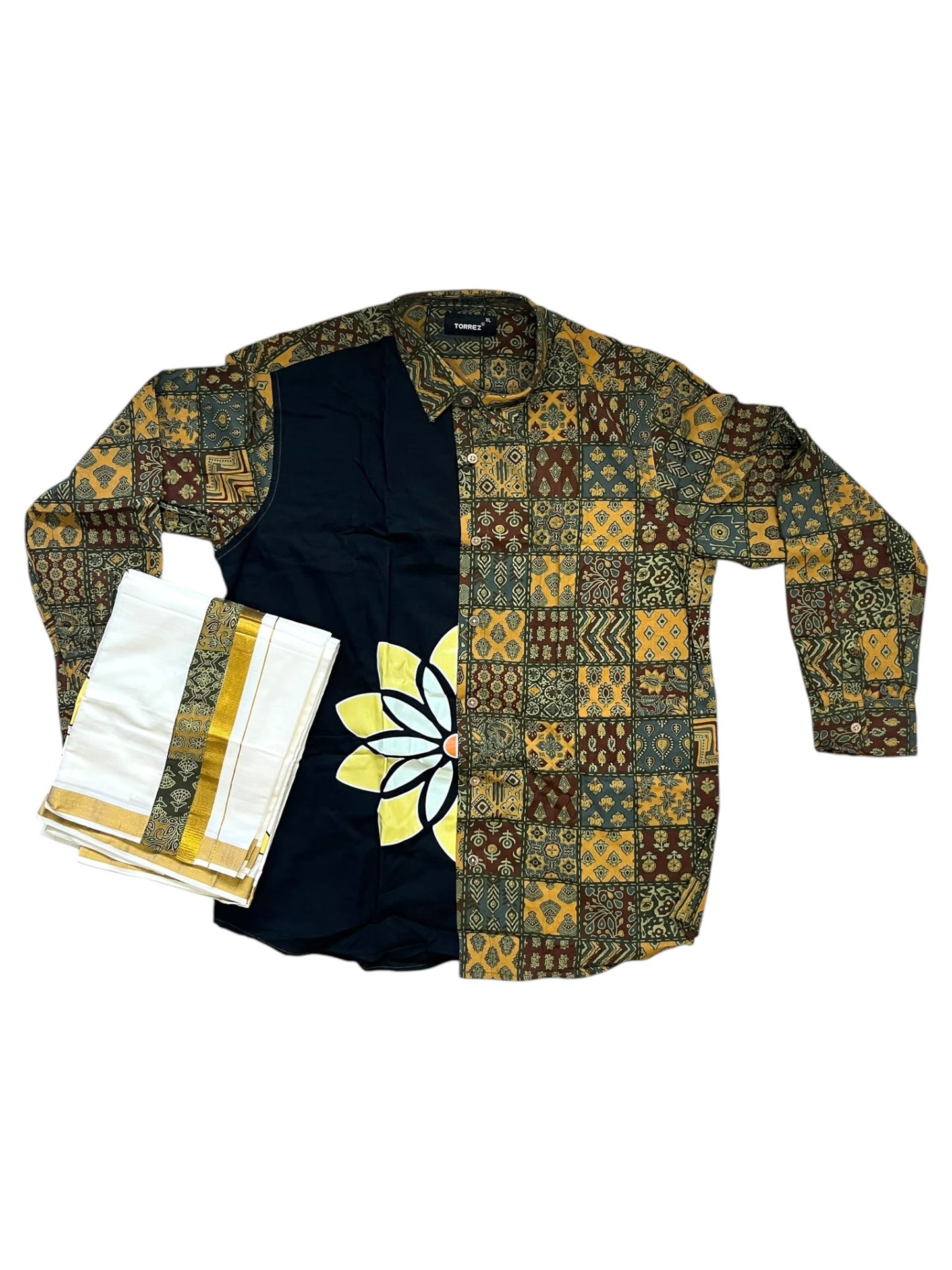 Southloom Cotton Ajrakh Printed Yellow Men's Combo (Shirt + Mundu) SLCOMBO SL579
