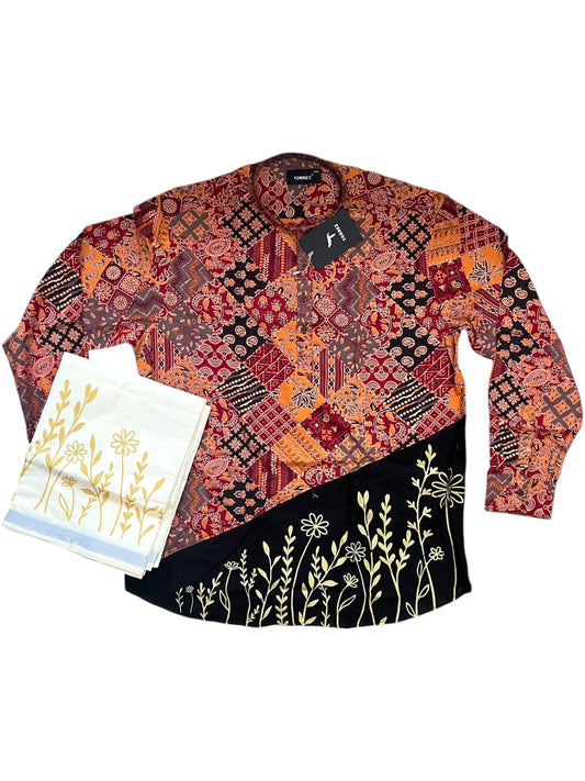 Southloom Cotton Ajrakh Printed Red Men's Combo (Shirt + Mundu) SLCOMBO SL579