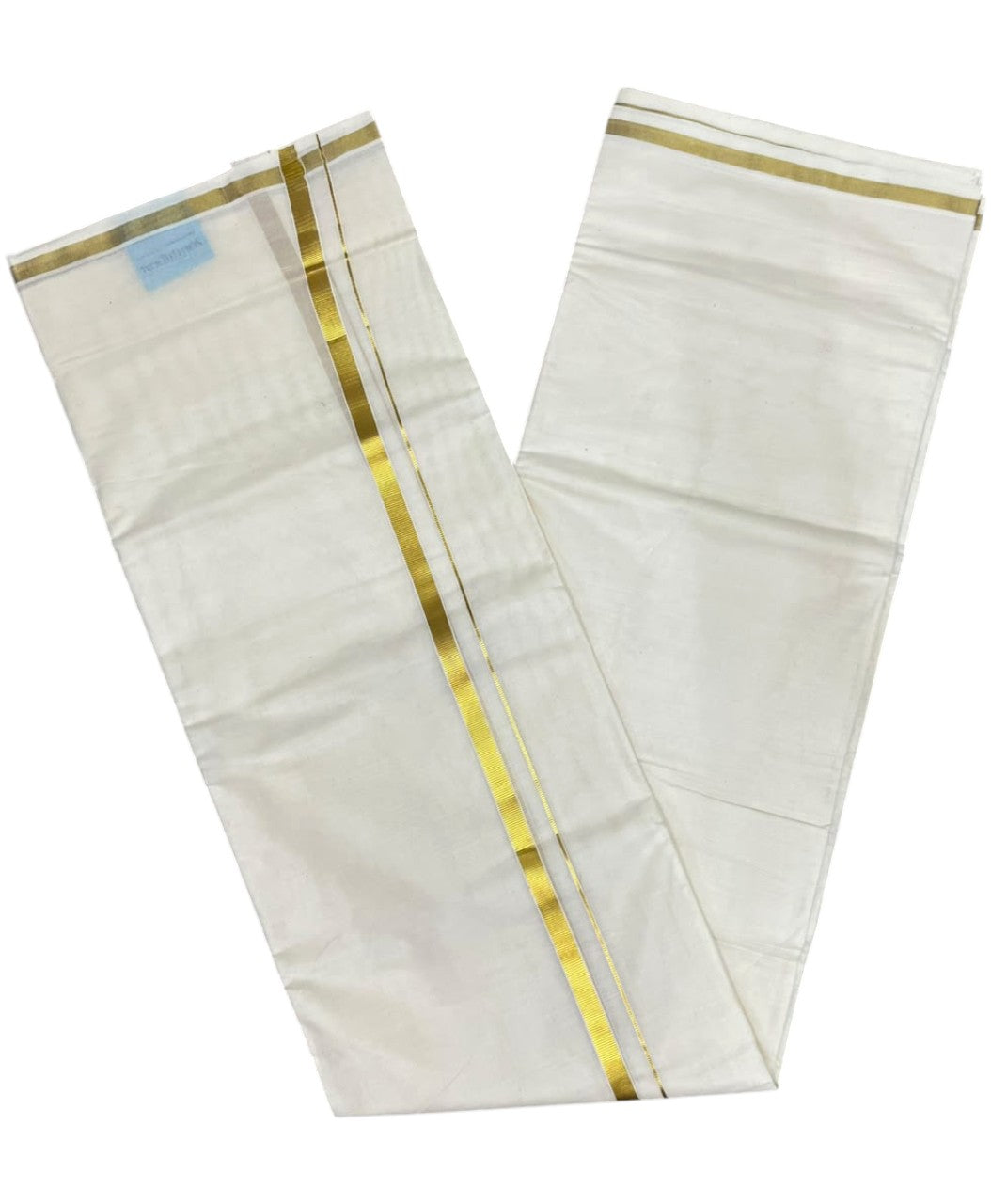Southloom Kerala Pure Cotton Double Mundu with Gold  Kasavu Border (South Indian Dhoti)