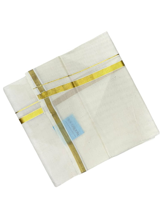 Southloom Kerala Pure Cotton Double Mundu with Gold Kasavu Border (South Indian Dhoti)
