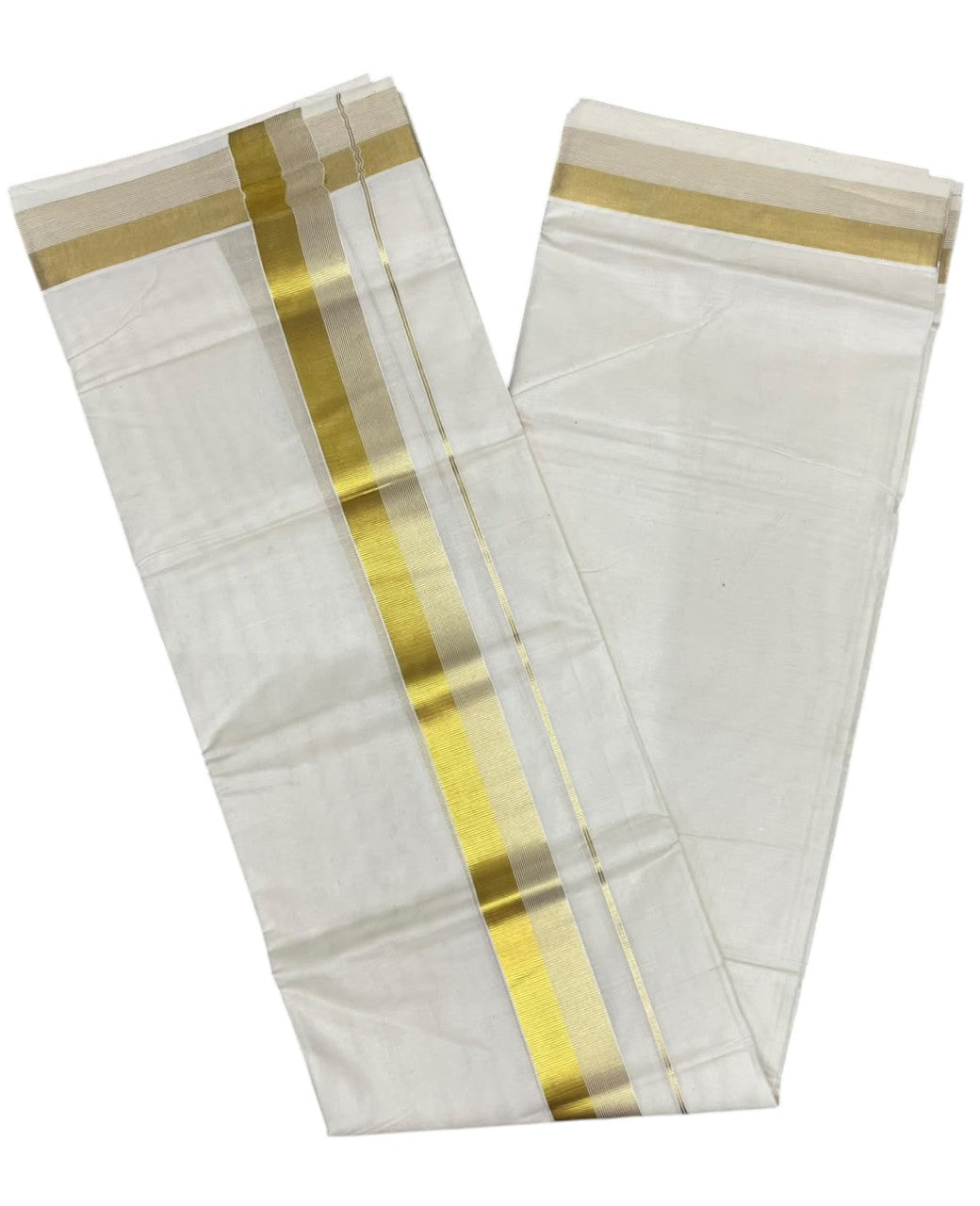 Southloom Kerala Pure Cotton Double Mundu with Gold  Kasavu Border (South Indian Dhoti)