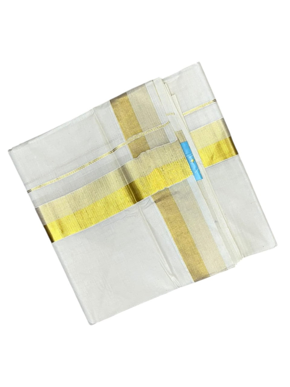 Southloom Kerala Pure Cotton Double Mundu with Gold  Kasavu Border (South Indian Dhoti)