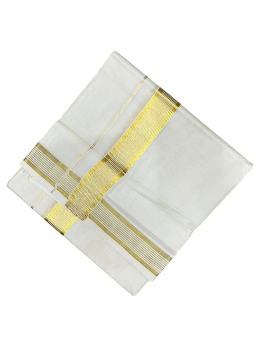 Southloom Kerala Pure Cotton Double Mundu with Gold Kasavu Lines Border (South Indian Dhoti)