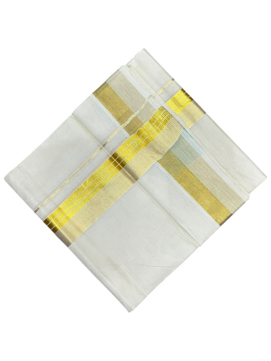 Southloom Kerala Pure Cotton Double Mundu with Gold  Kasavu Lines Border (South Indian Dhoti)