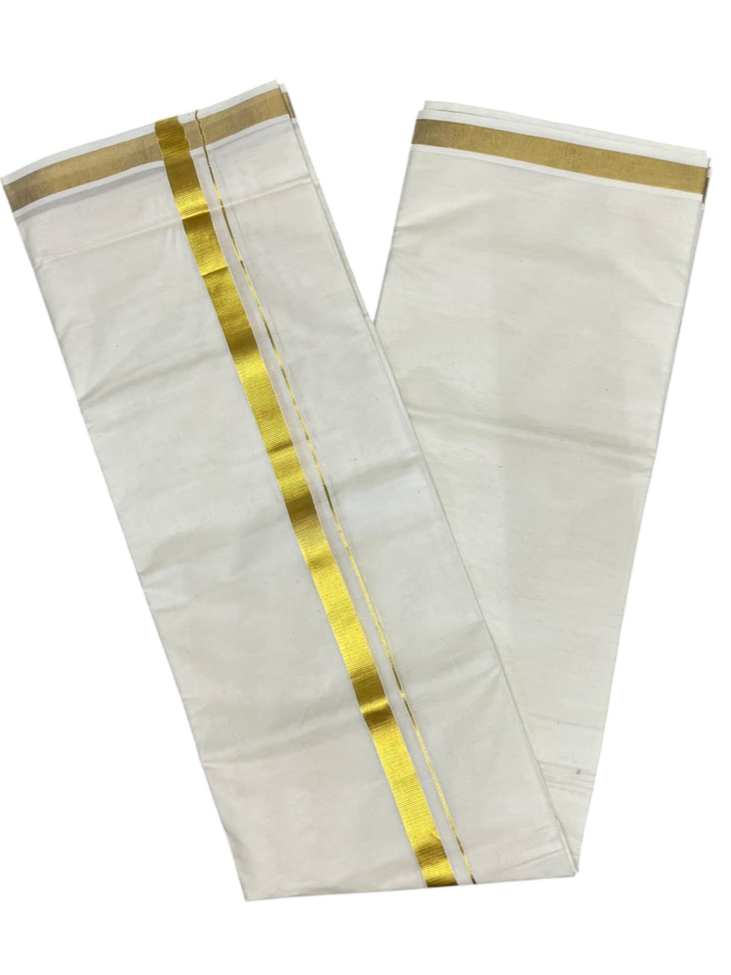 Southloom Kerala Pure Cotton Double Mundu with Gold  Kasavu  Border (South Indian Dhoti)