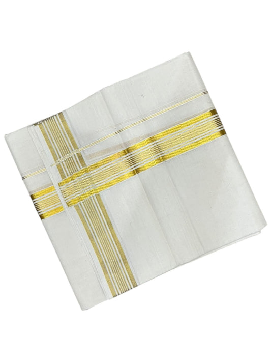 Southloom Kerala Pure Cotton Double Mundu with Gold Kasavu Lines Border (South Indian Dhoti)