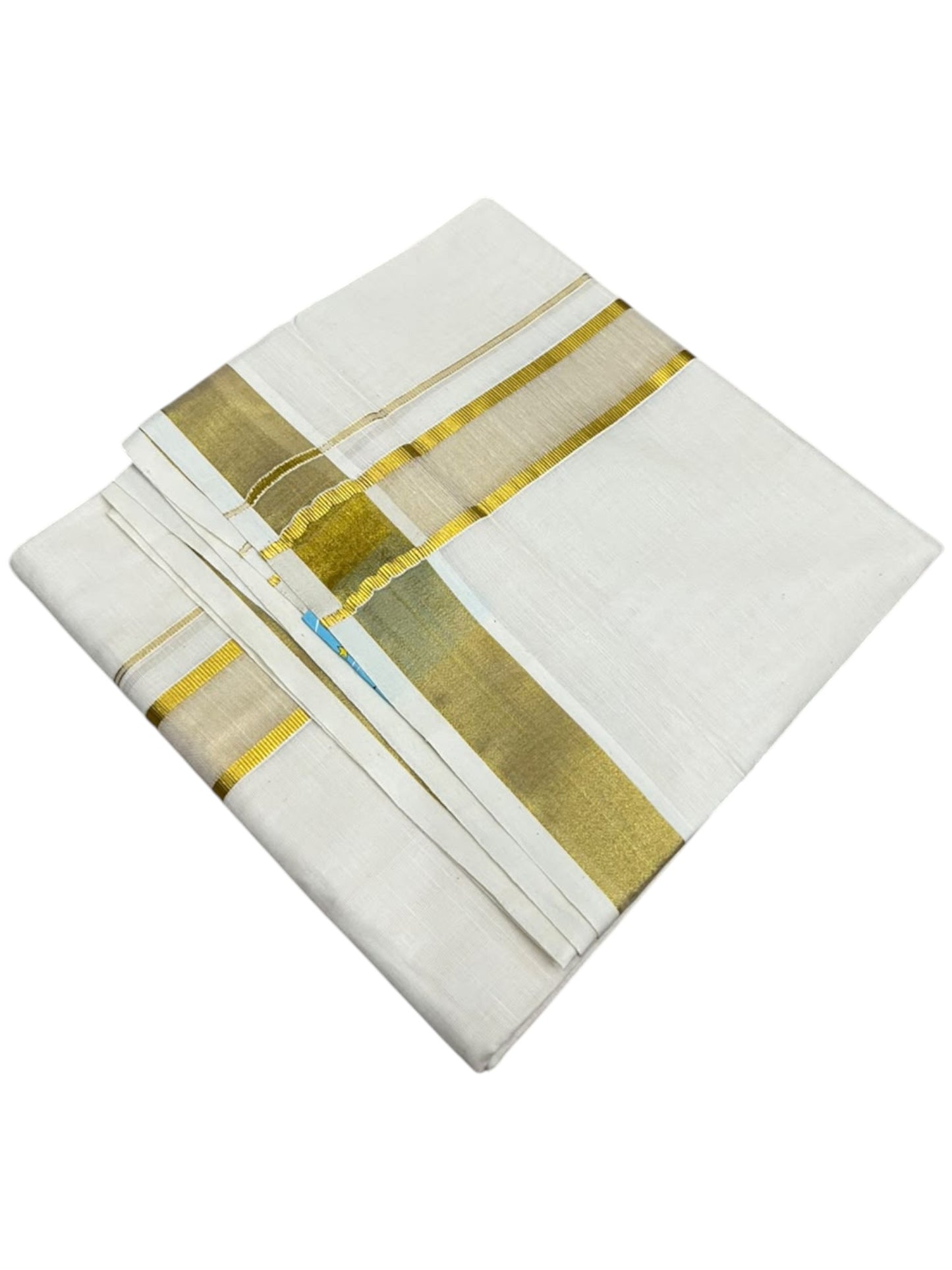 Southloom Kerala Pure Cotton Double Mundu with Gold  Kasavu Border (South Indian Dhoti)