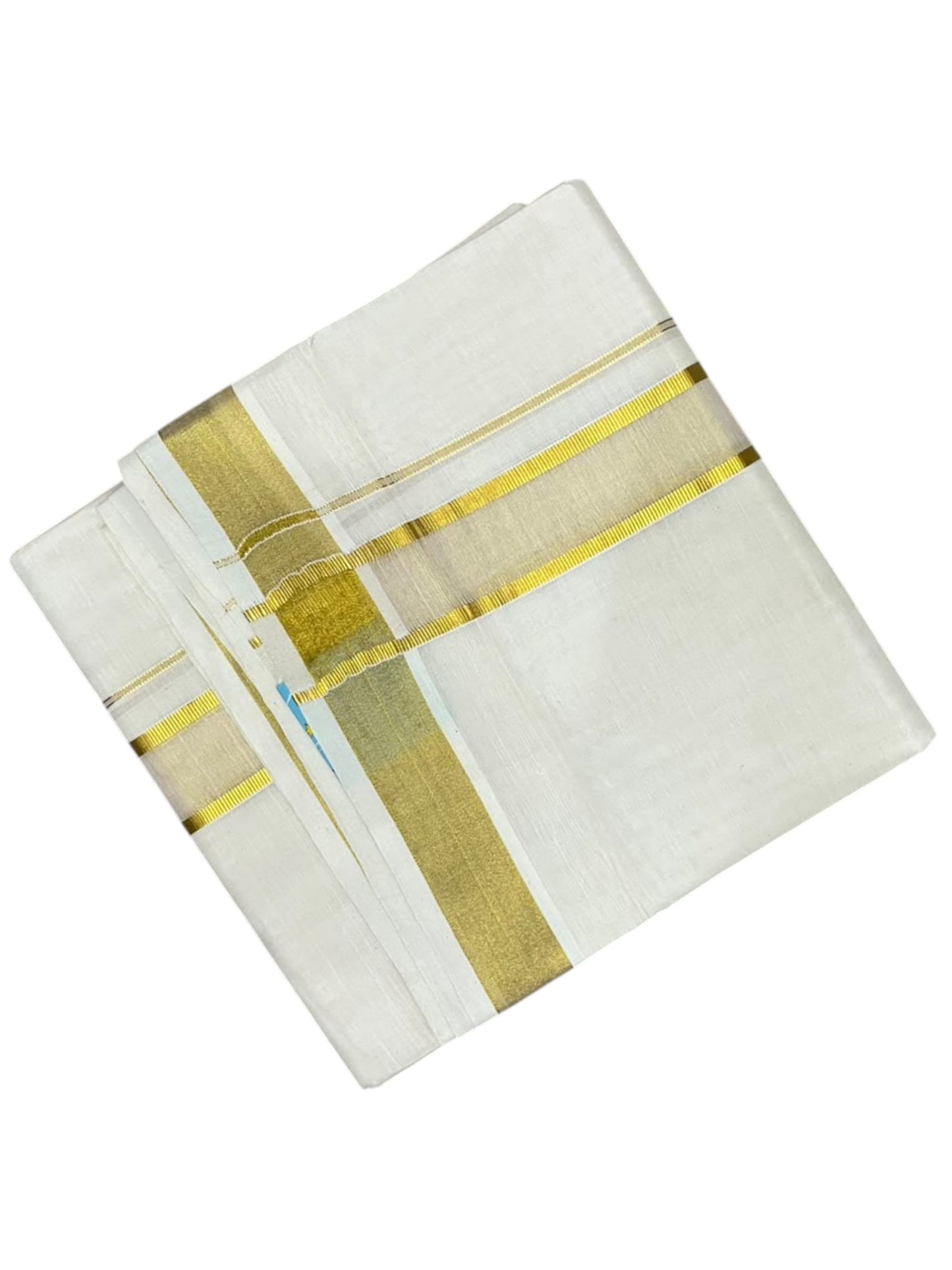 Southloom Kerala Pure Cotton Double Mundu with Gold  Kasavu Border (South Indian Dhoti)
