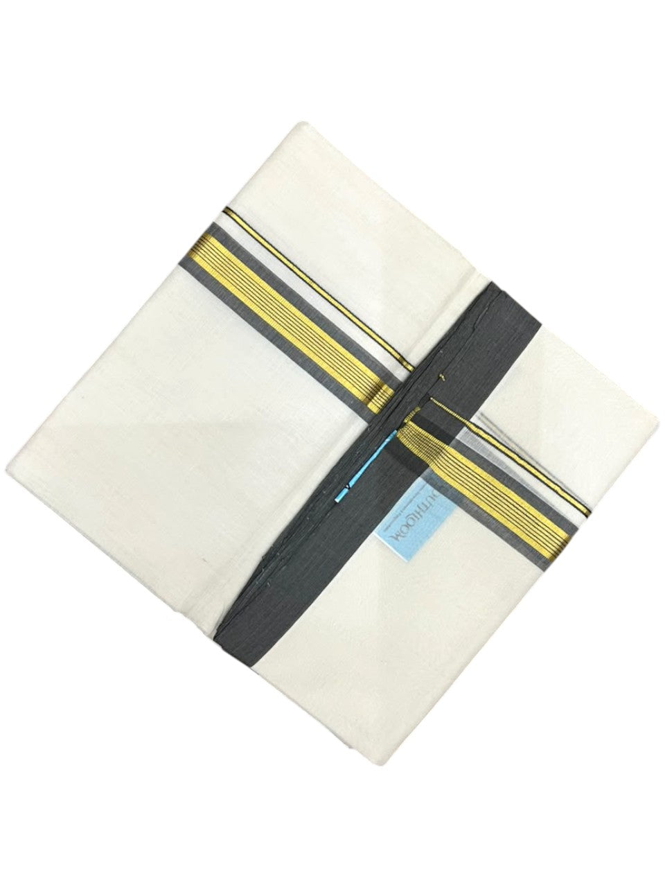 Southloom Balaramapuram Unakkupaavu Premium Handloom Cotton Double Mundu with Gold Kasavu and Grey Border