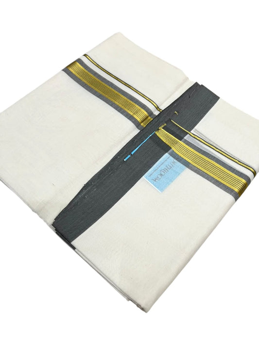 Southloom Balaramapuram Unakkupaavu Premium Handloom Cotton Double Mundu with Gold Kasavu and Grey Border