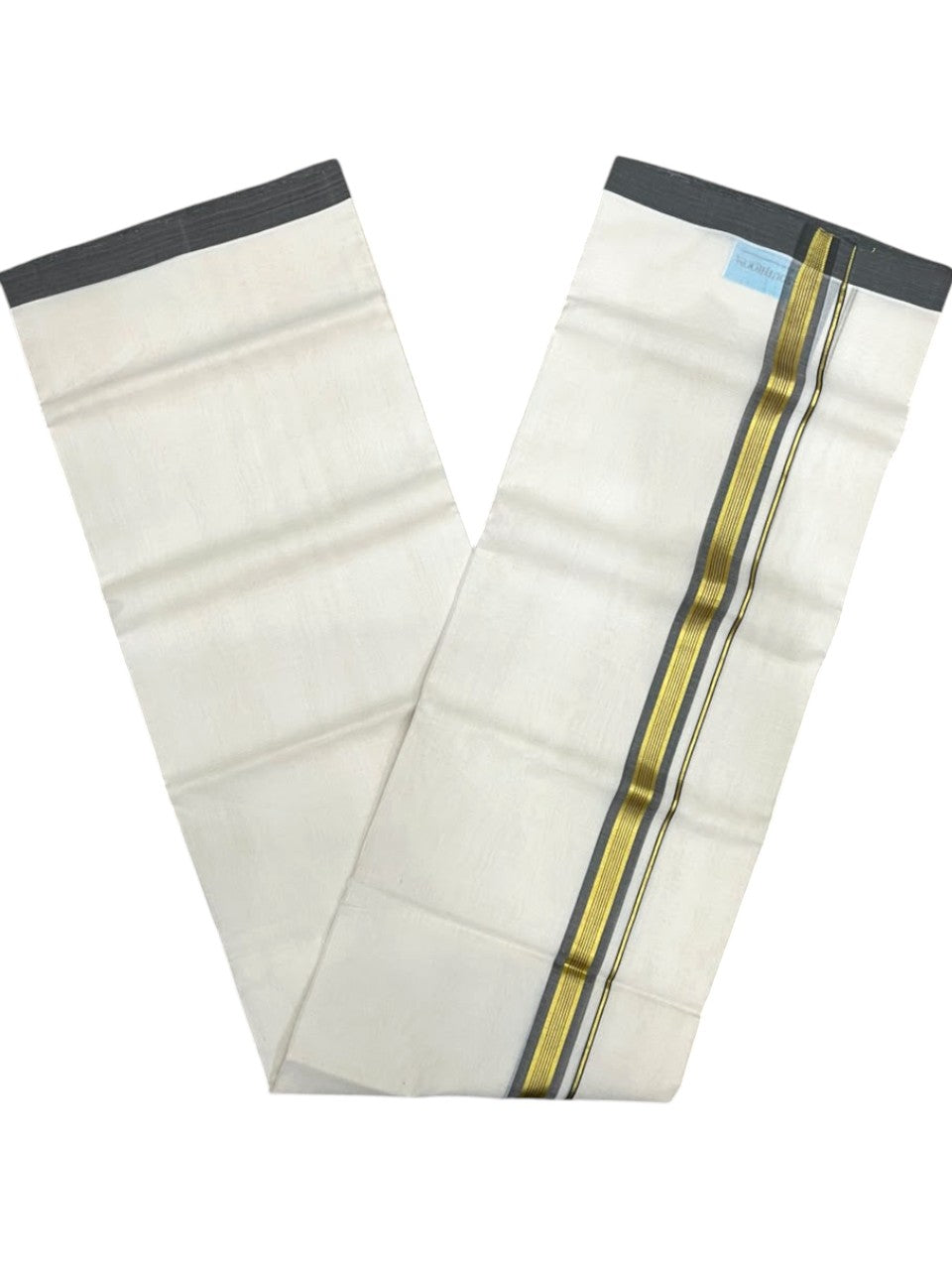 Southloom Balaramapuram Unakkupaavu Premium Handloom Cotton Double Mundu with Gold Kasavu and Grey Border