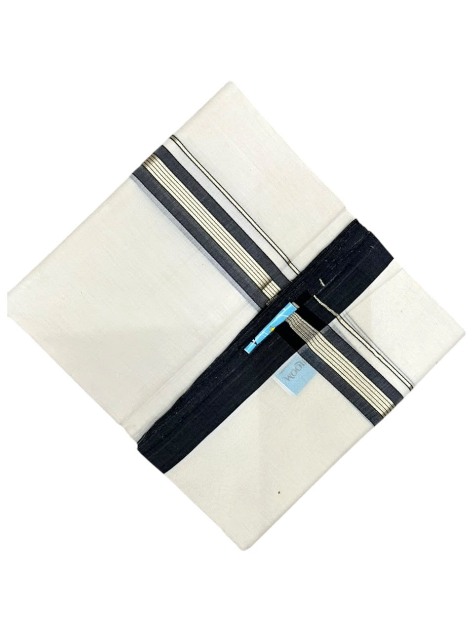 Southloom Balaramapuram Unakkupaavu Premium Handloom Cotton Double Mundu with Gold Kasavu and  Black Border