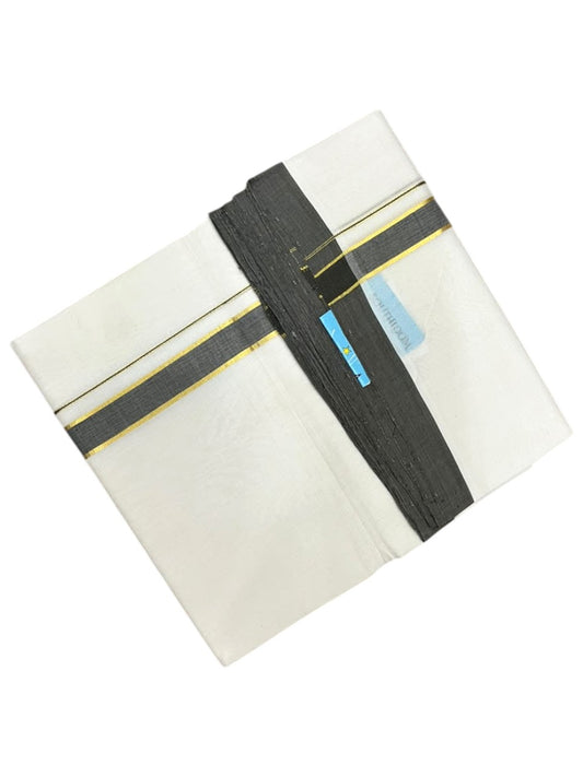 Southloom Balaramapuram Unakkupaavu Premium Handloom Cotton Double Mundu with Gold Kasavu and  Grey Border