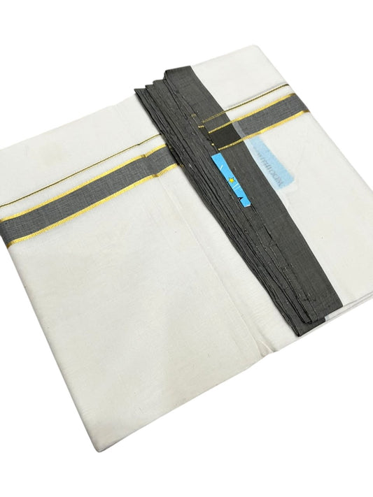 Southloom Balaramapuram Unakkupaavu Premium Handloom Cotton Double Mundu with Gold Kasavu and  Grey Border