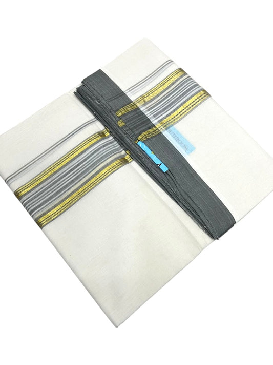 Southloom Balaramapuram Unakkupaavu Premium Handloom Cotton Double Mundu with Gold Kasavu and Grey Border