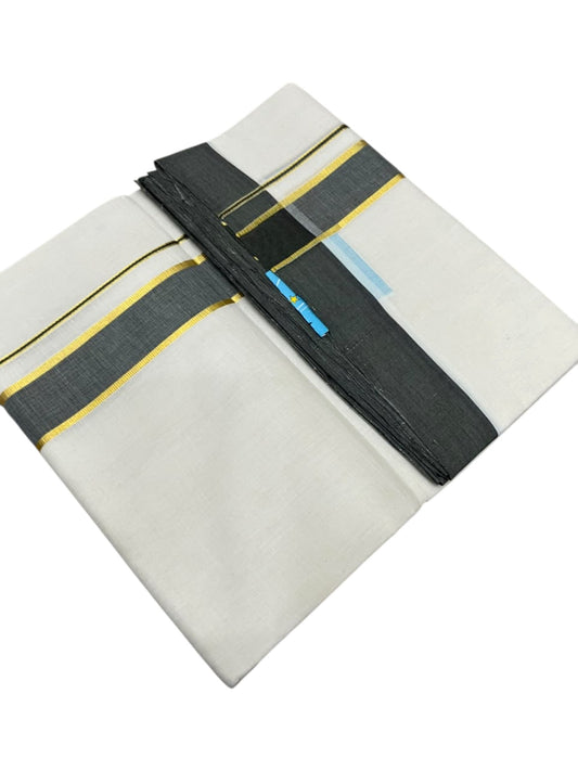 Southloom Balaramapuram Unakkupaavu Premium Handloom Cotton Double Mundu with Gold Kasavu and Black Border