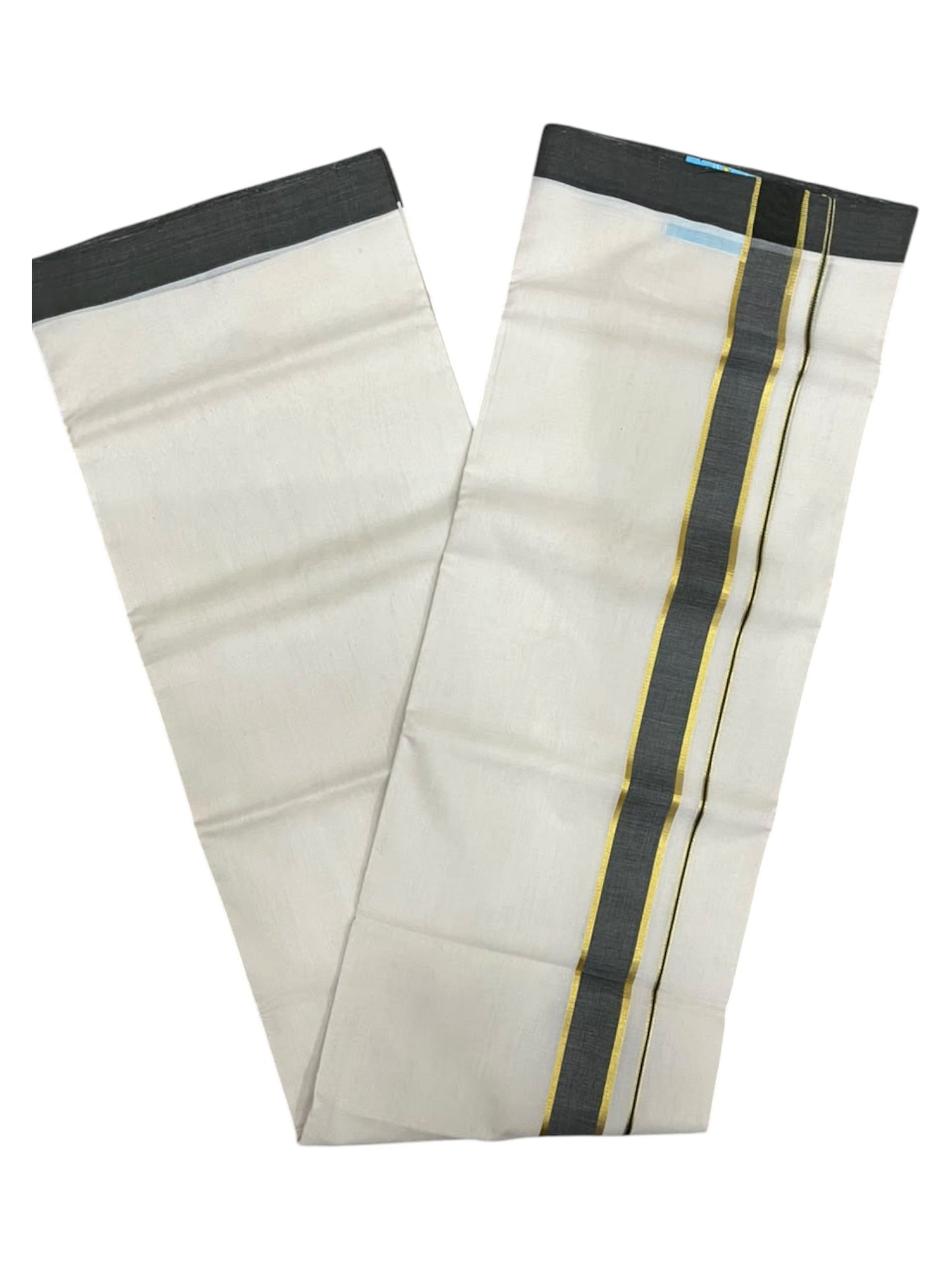 Southloom Balaramapuram Unakkupaavu Premium Handloom Cotton Double Mundu with Gold Kasavu and Black Border