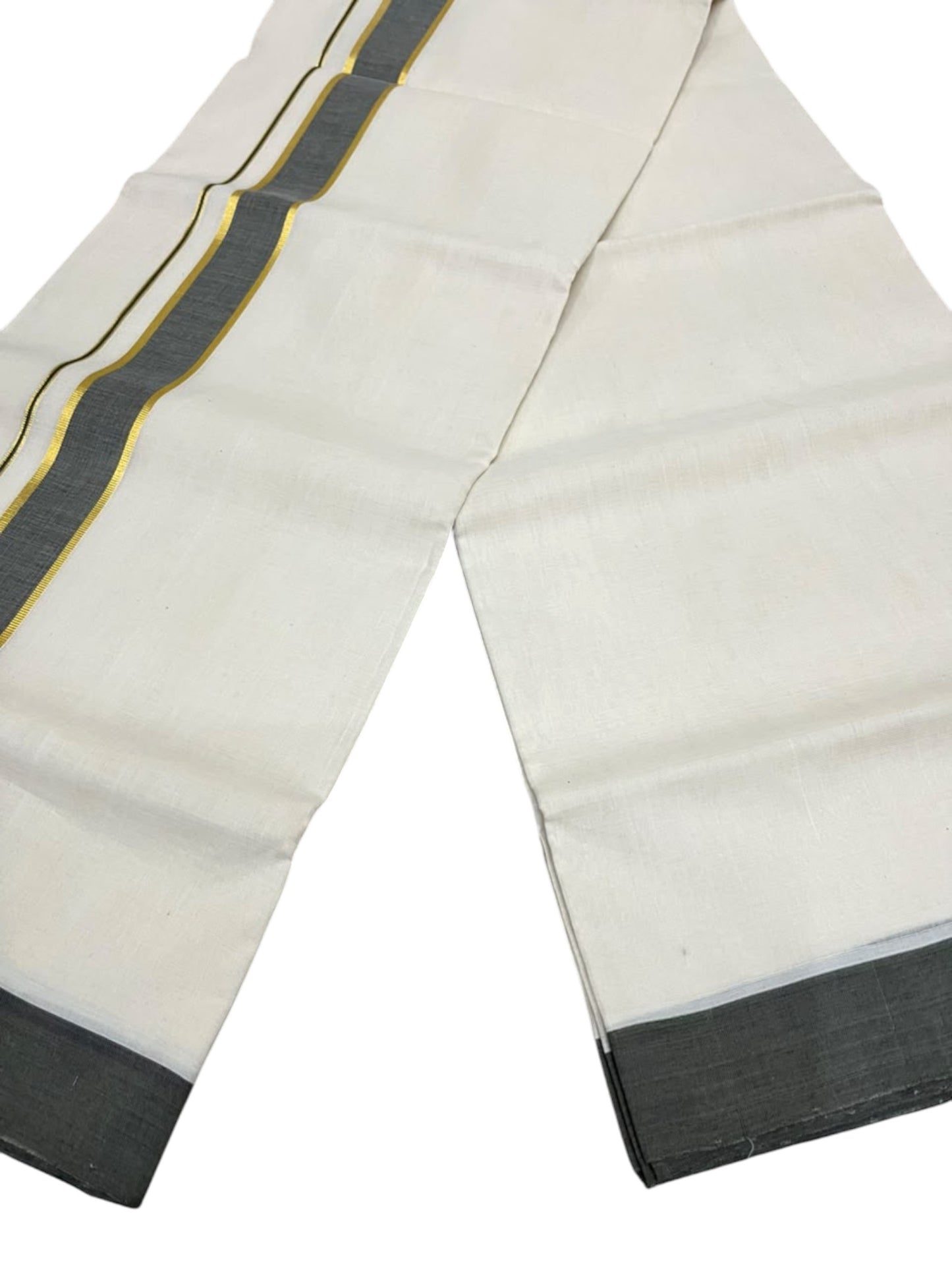 Southloom Balaramapuram Unakkupaavu Premium Handloom Cotton Double Mundu with Gold Kasavu and Black Border
