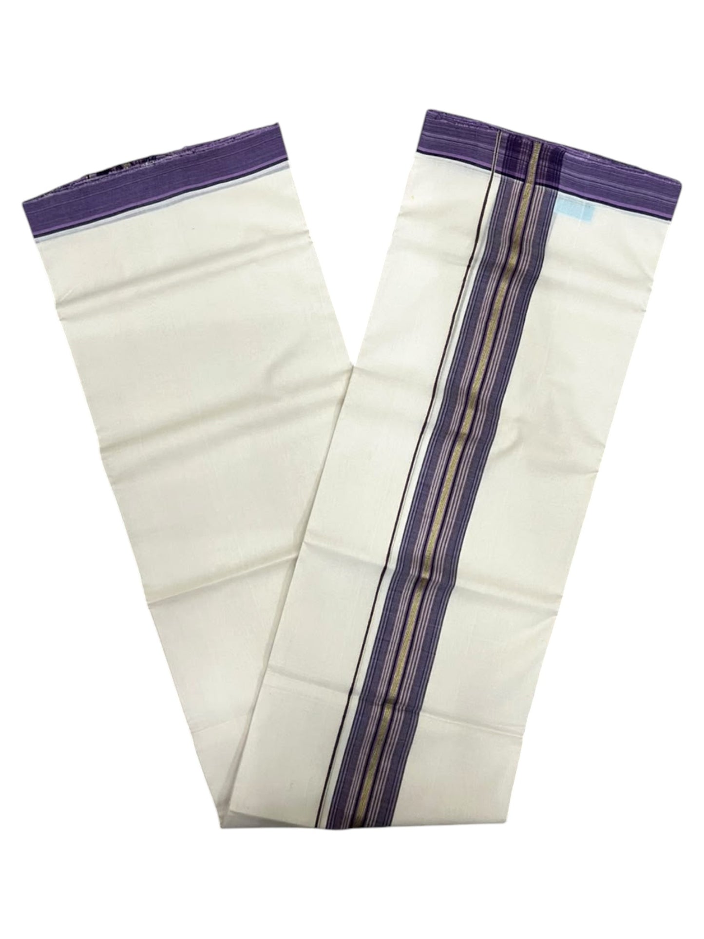 Southloom Balaramapuram Unakkupaavu Premium Handloom Cotton Double Mundu with Gold Kasavu and Violet Border