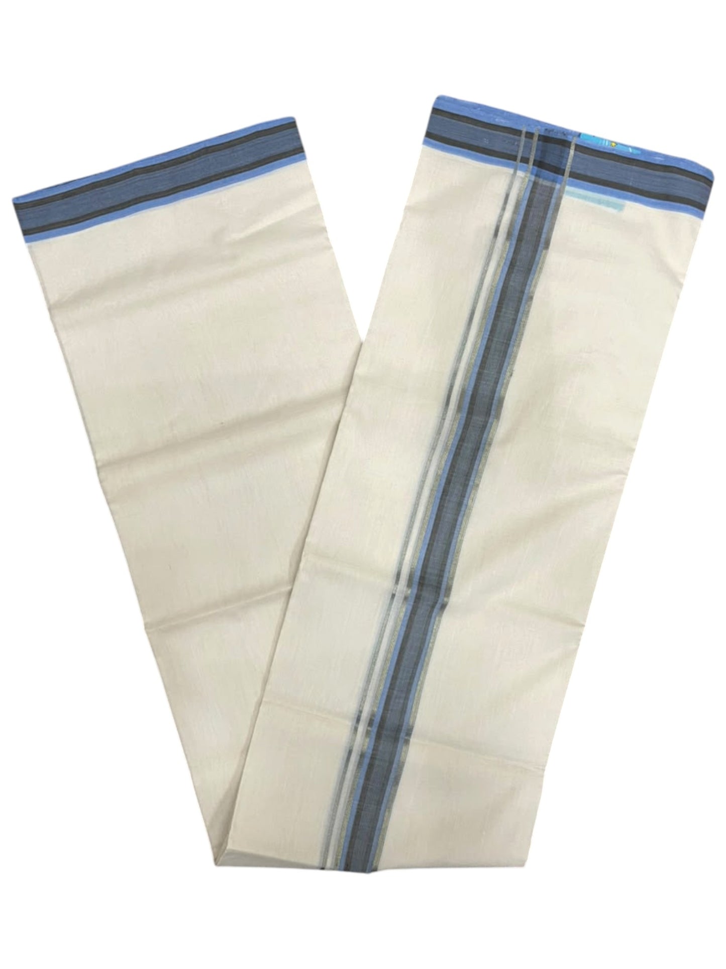 Southloom Balaramapuram Unakkupaavu Premium Handloom Cotton Double Mundu with Gold Kasavu and Blue Border