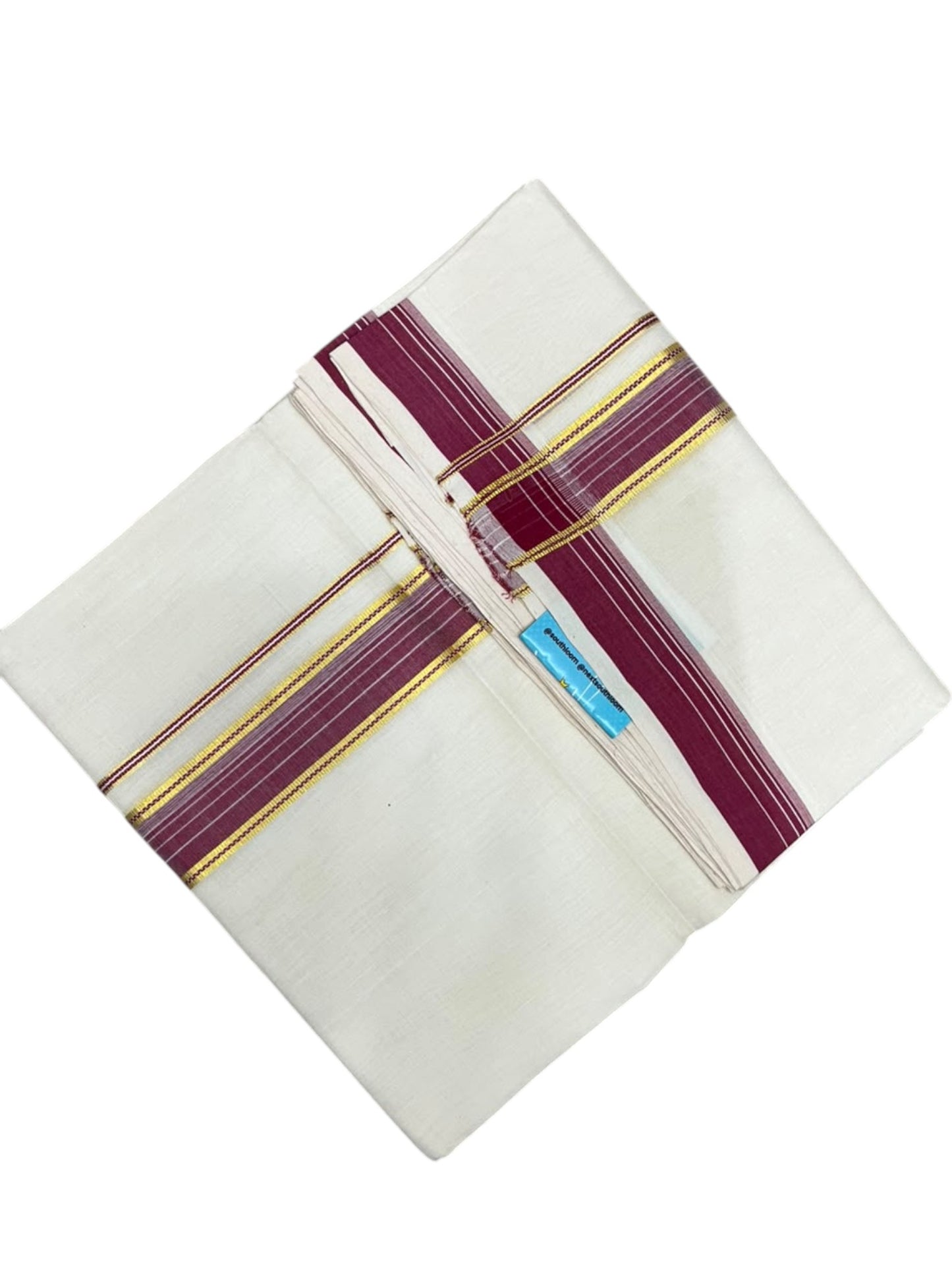 Southloom Balaramapuram Unakkupaavu Premium Handloom Cotton Double Mundu with Gold Kasavu and Border