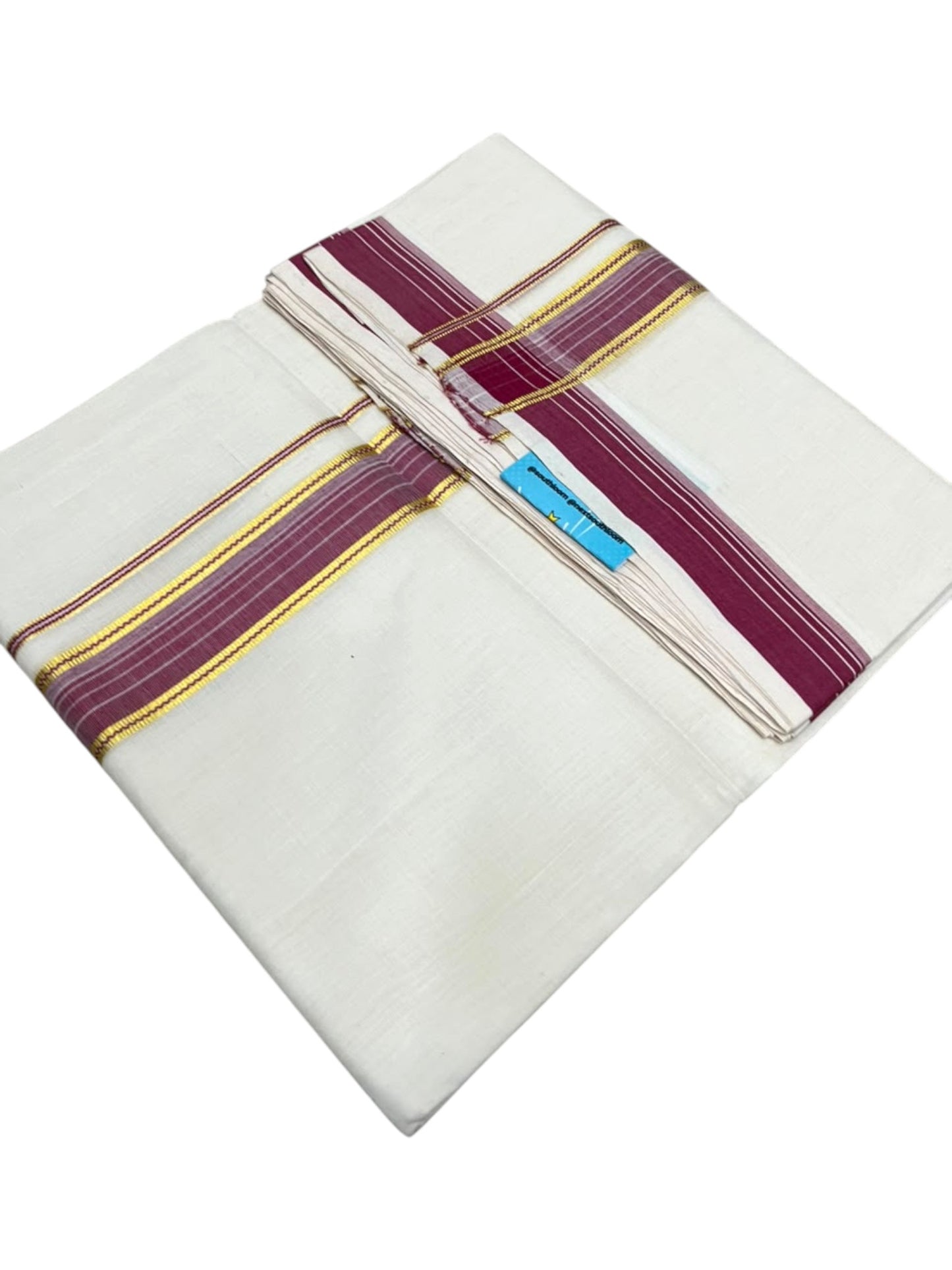 Southloom Balaramapuram Unakkupaavu Premium Handloom Cotton Double Mundu with Gold Kasavu and Border